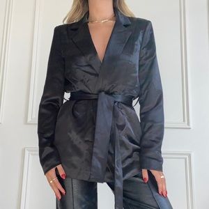 Black Satin Belted Blazer
